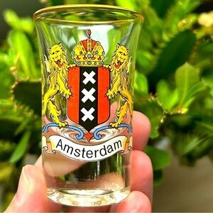 Amsterdam Netherlands Coat Of Arms Shot Glass‎ With Gold Accent  2 3/4"